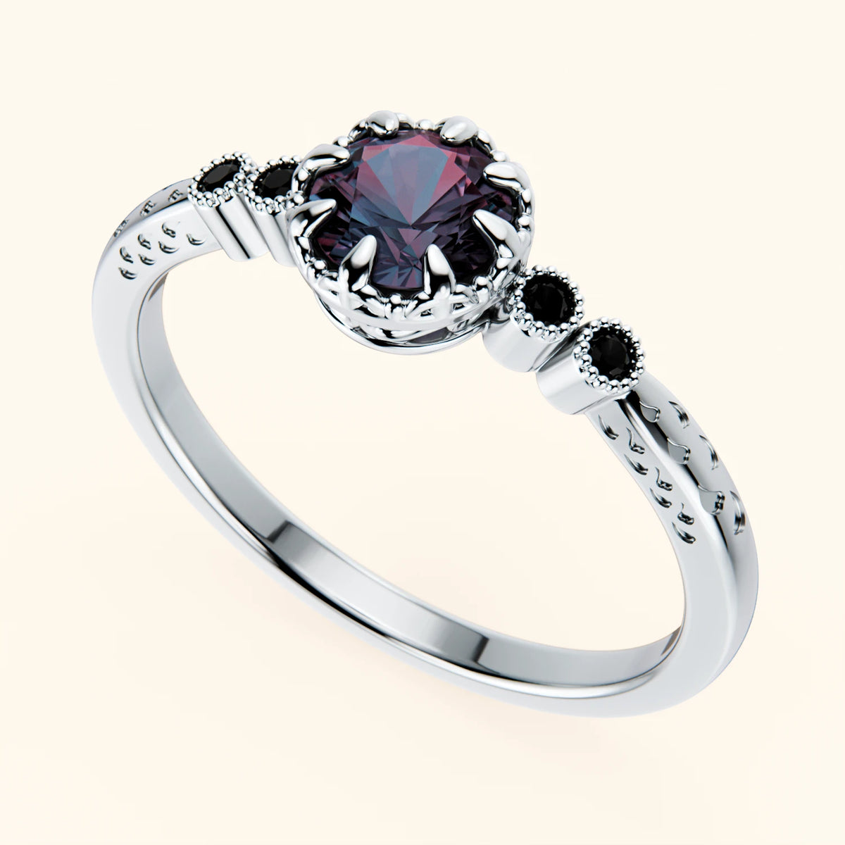 Engagement Ring Clarté - 0.55ct Lab Alexandrite with Black Diamond Side Stones