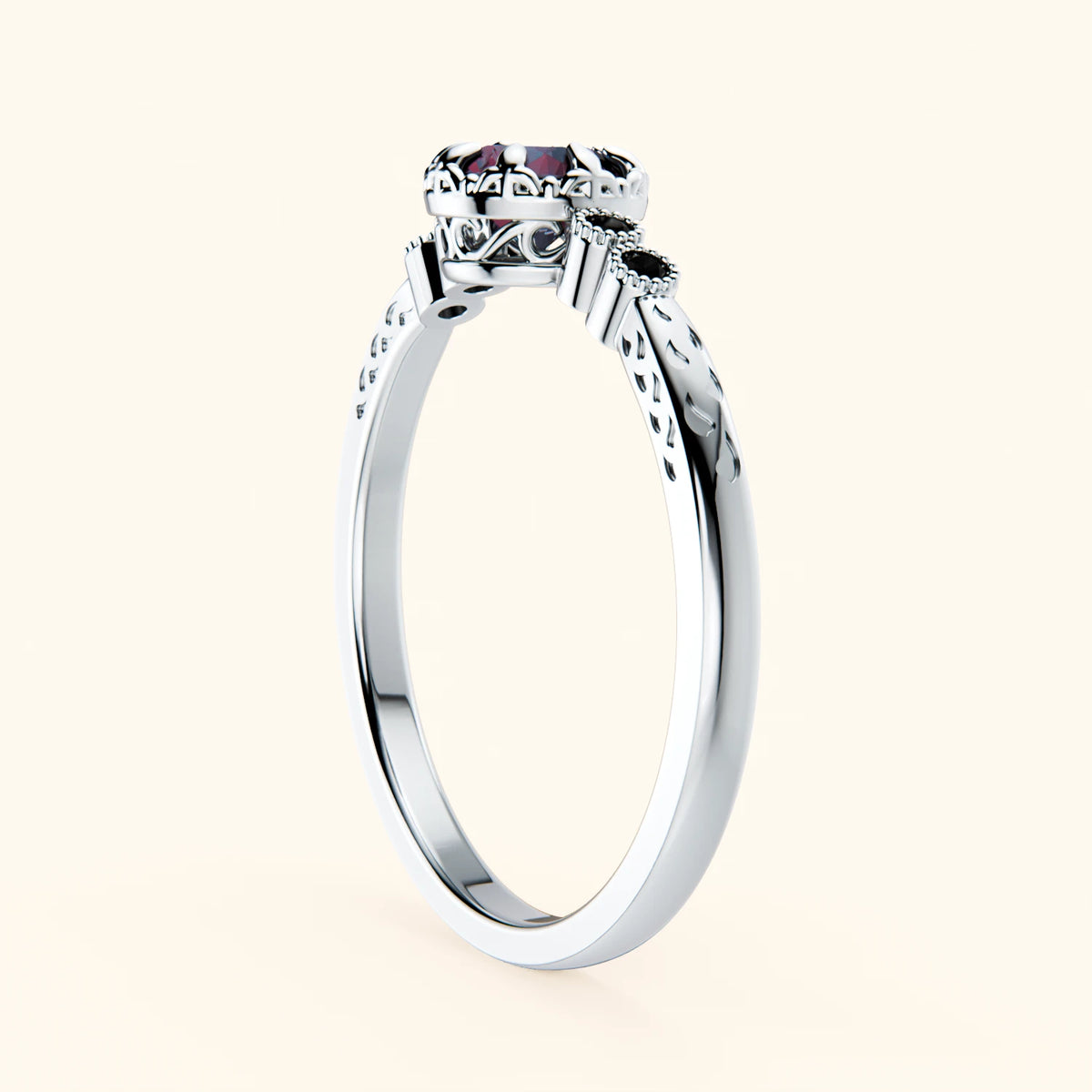 Engagement Ring Clarté - 0.55ct Lab Alexandrite with Black Diamond Side Stones