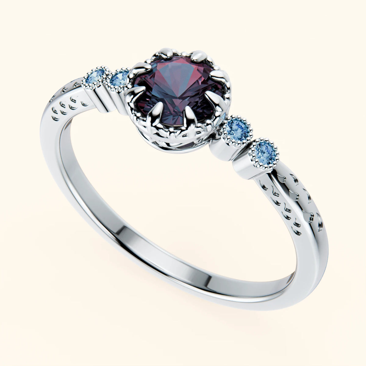 Engagement Ring Clarté - 0.55ct Lab Alexandrite with Lab Blue Diamond Side Stones
