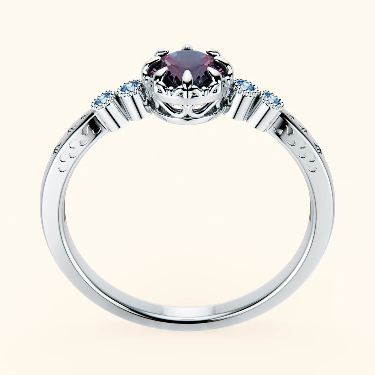 Engagement Ring Clarté - 0.55ct Lab Alexandrite with Lab Blue Diamond Side Stones