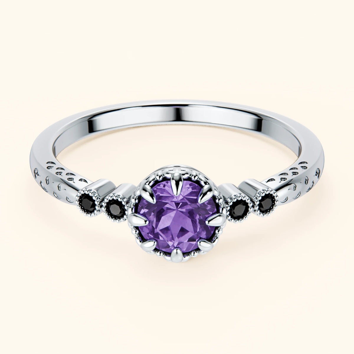 Engagement Ring Clarté - 0.38ct Amethyst with Black Diamond Side Stones