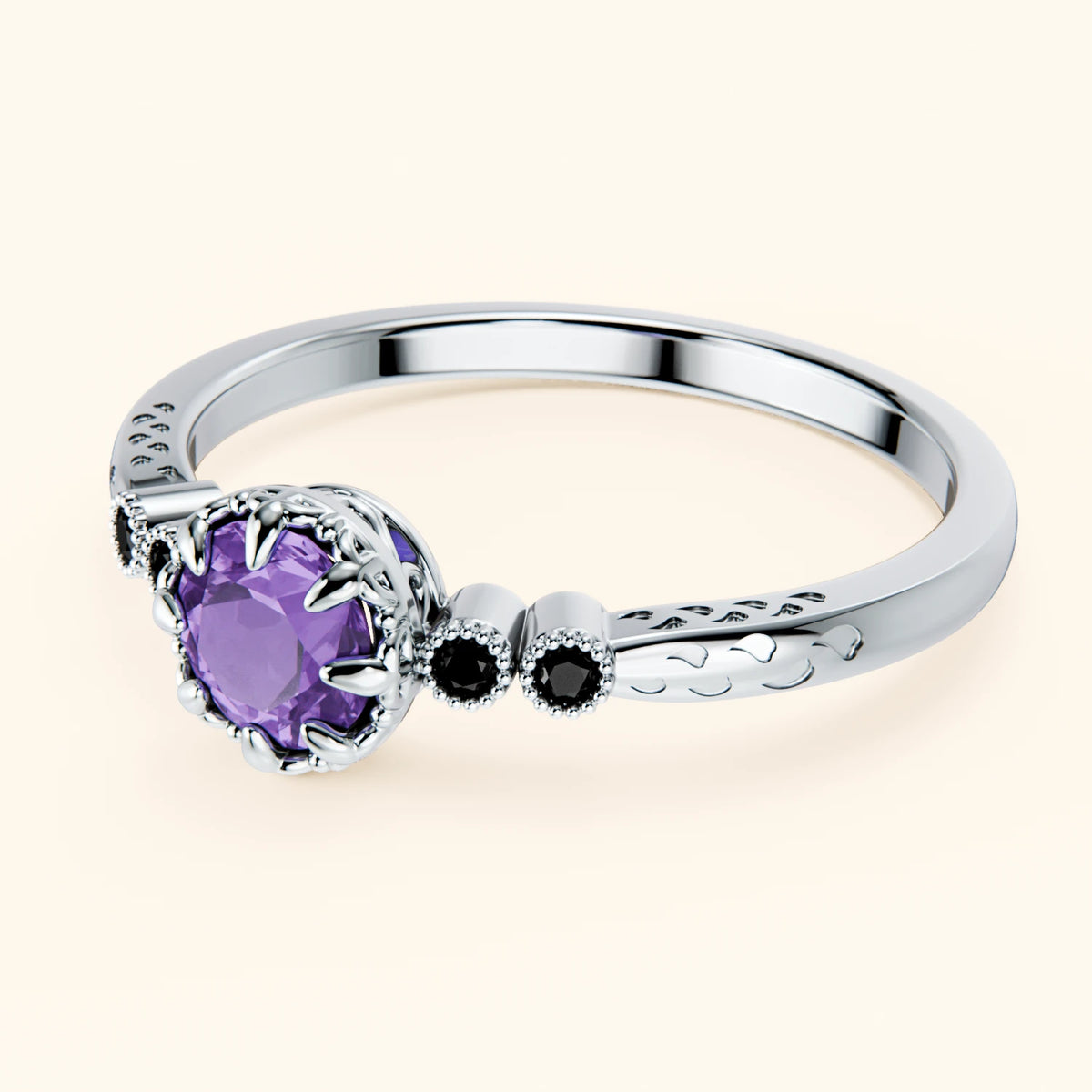 Engagement Ring Clarté - 0.38ct Amethyst with Black Diamond Side Stones