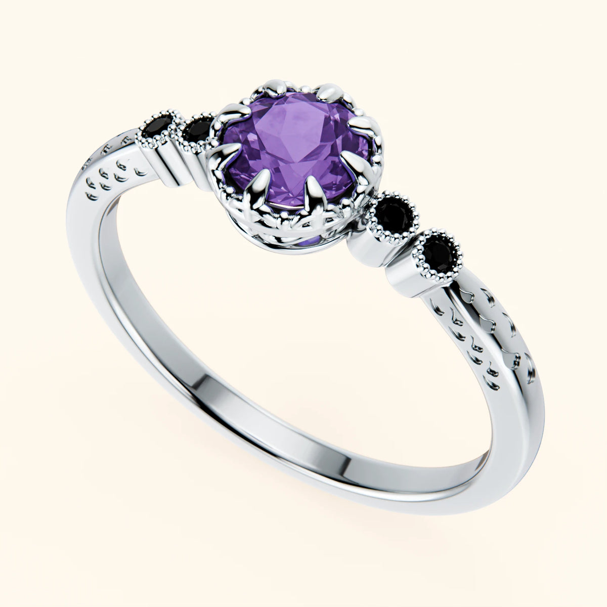 Engagement Ring Clarté - 0.38ct Amethyst with Black Diamond Side Stones