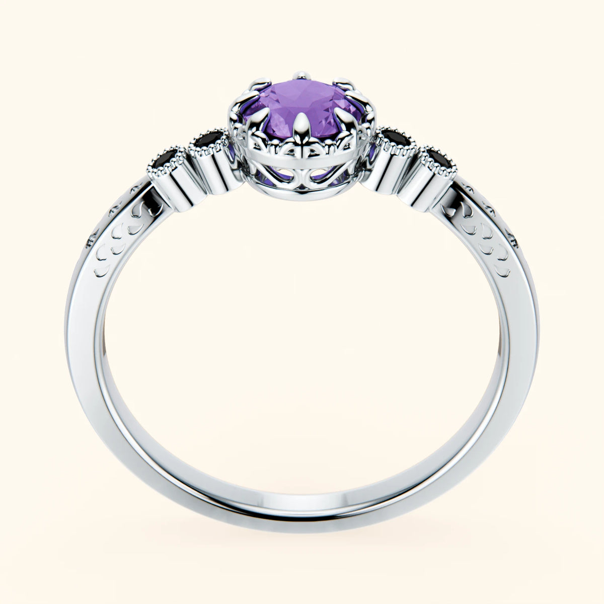 Engagement Ring Clarté - 0.38ct Amethyst with Black Diamond Side Stones