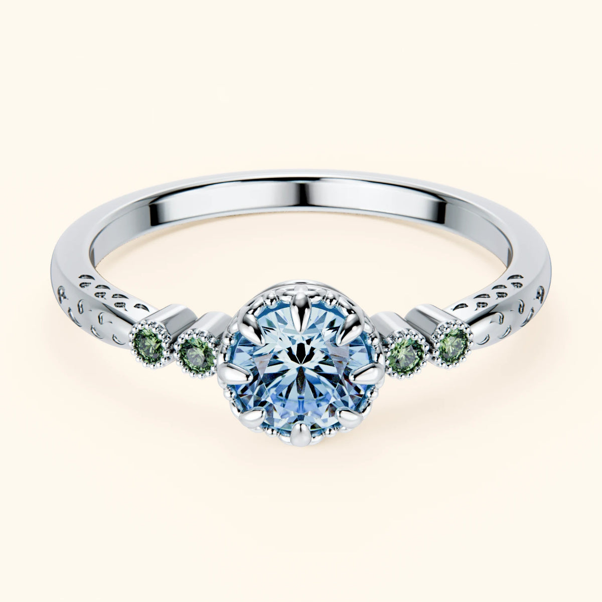 Engagement Ring Clarté - 0.5ct Lab Blue Diamond with Lab Green Diamond Side Stones
