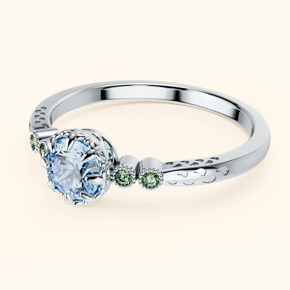 Engagement Ring Clarté - 0.5ct Lab Blue Diamond with Lab Green Diamond Side Stones