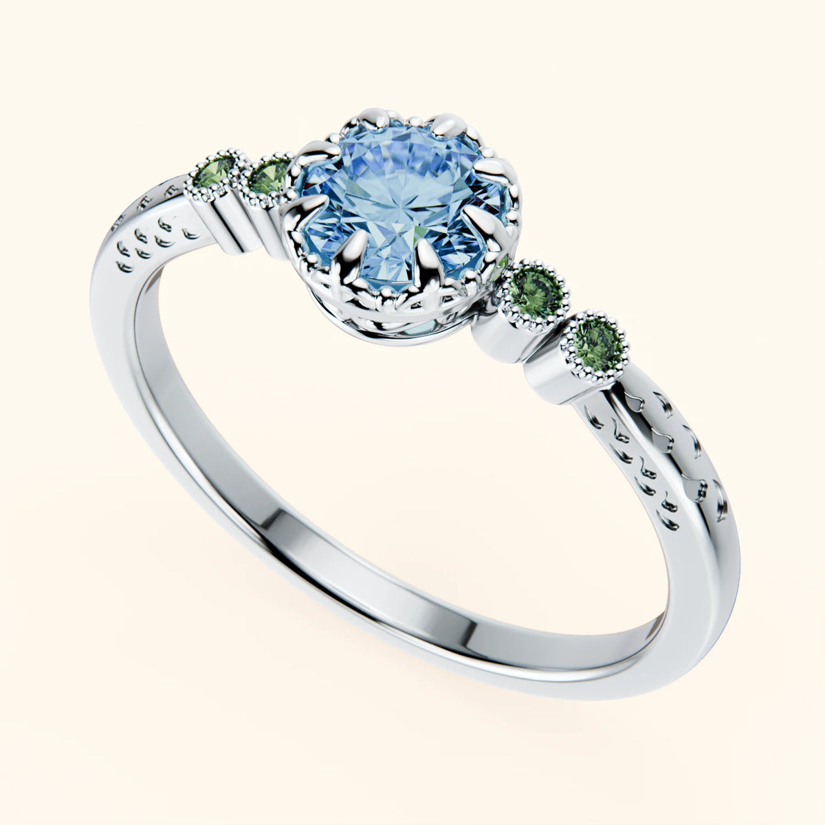Engagement Ring Clarté - 0.5ct Lab Blue Diamond with Lab Green Diamond Side Stones
