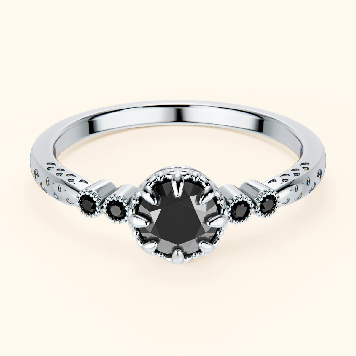Engagement Ring Clarté - 0.5ct Black Diamond with Black Diamond Side Stones