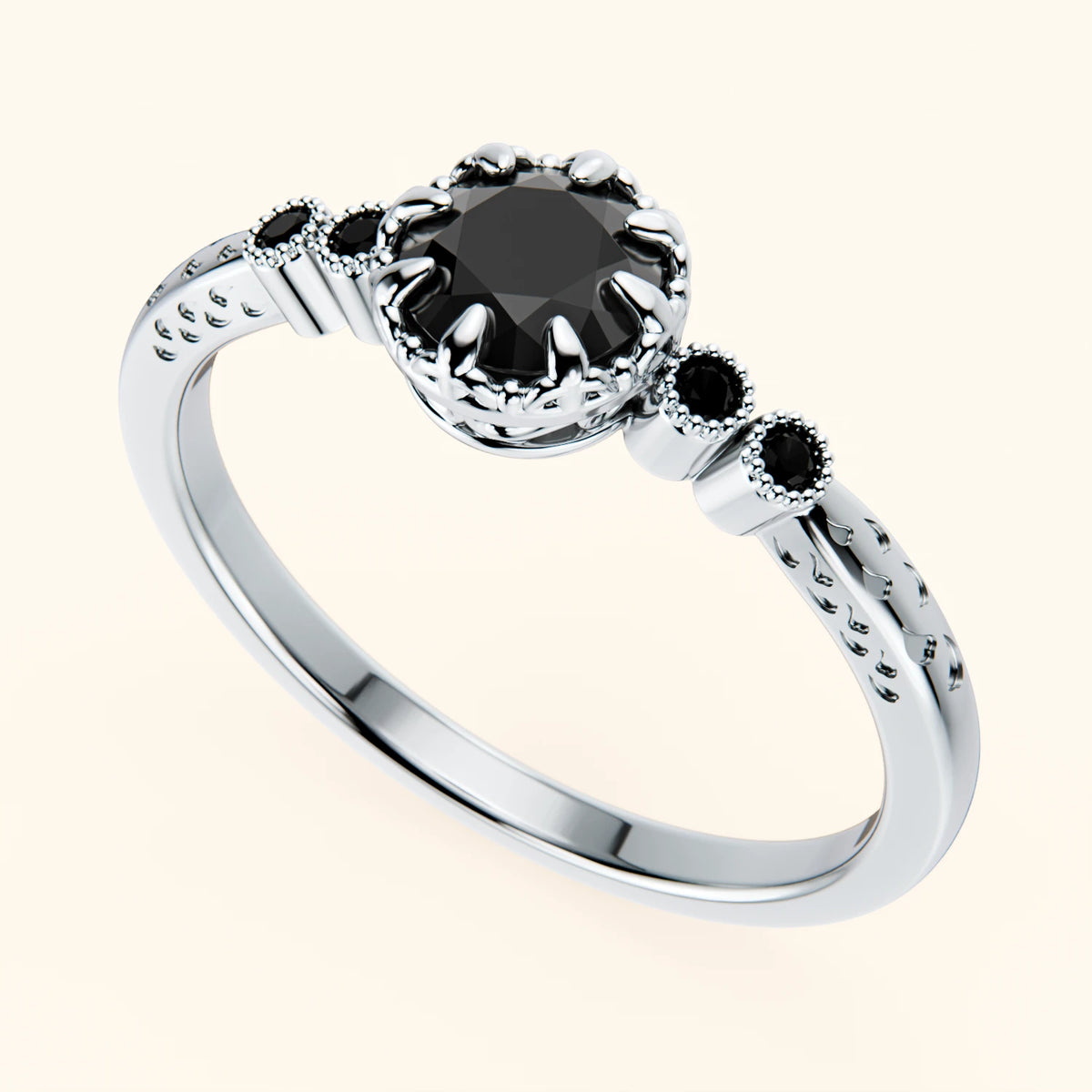 Engagement Ring Clarté - 0.5ct Black Diamond with Black Diamond Side Stones