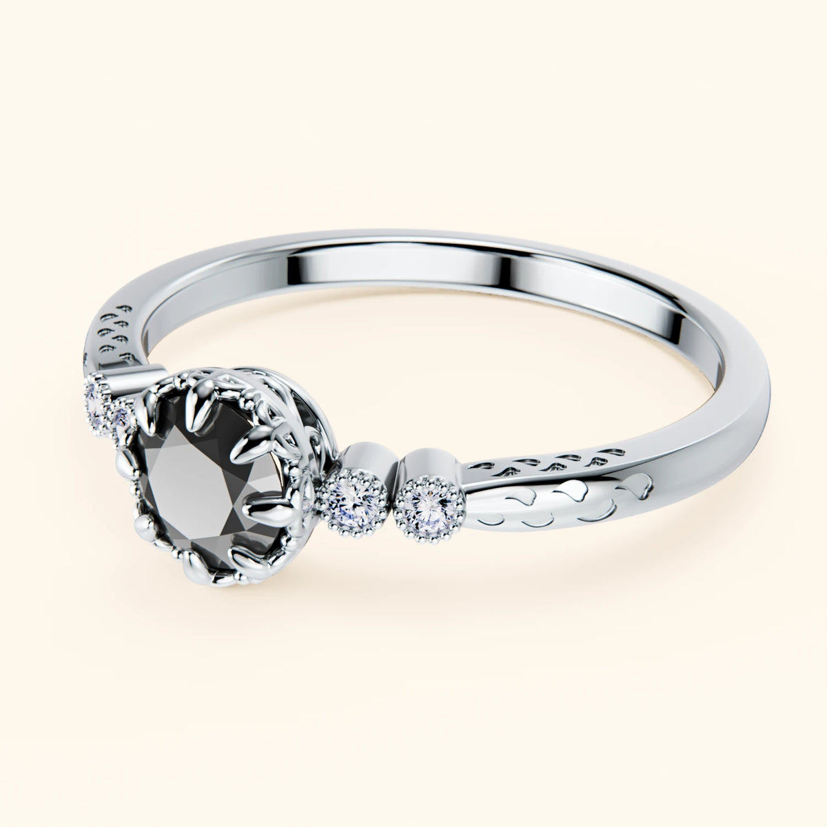 Engagement Ring Clarté - 0.5ct Black Diamond with Natural Diamond Side Stones