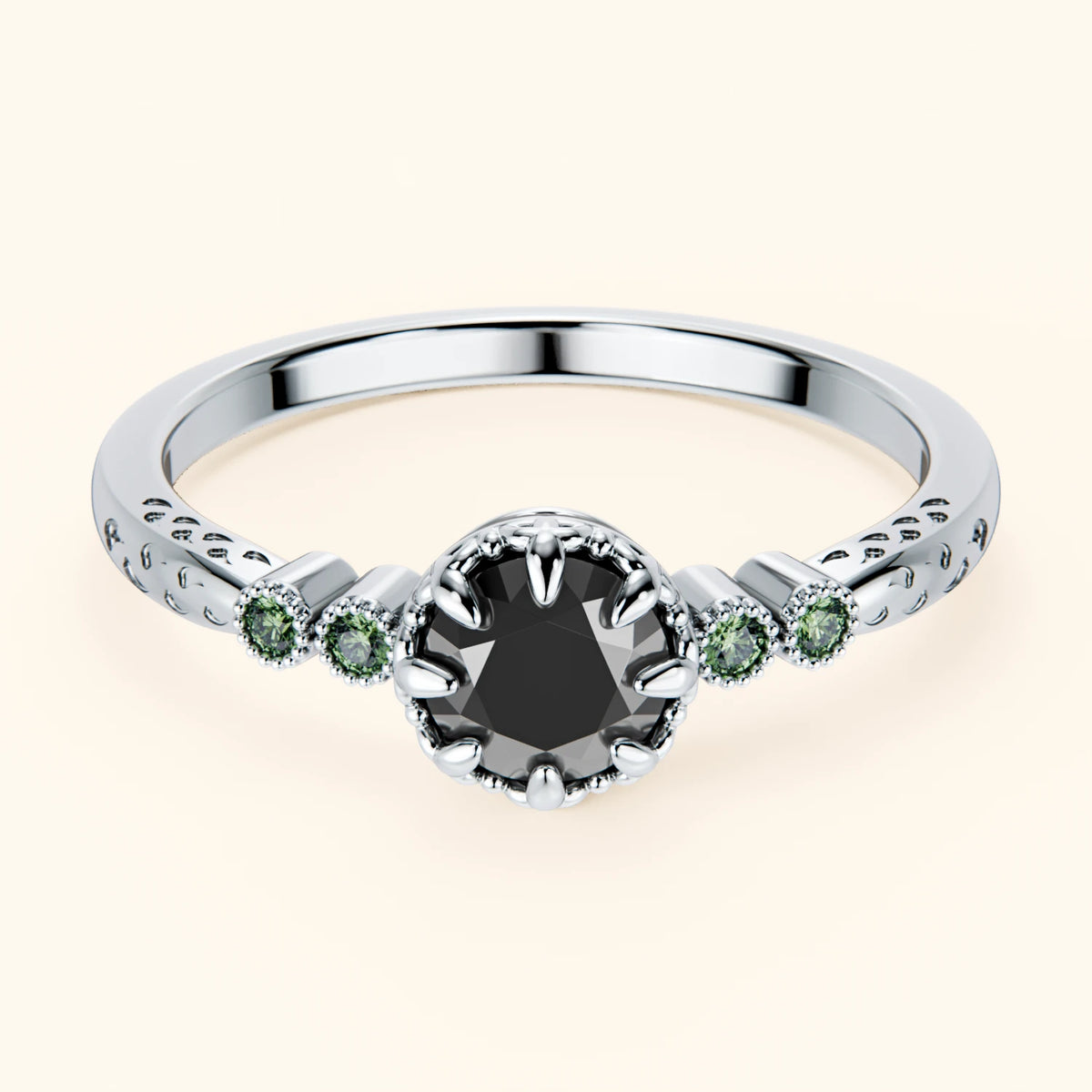 Engagement Ring Clarté - 0.5ct Black Diamond with Lab Green Diamond Side Stones