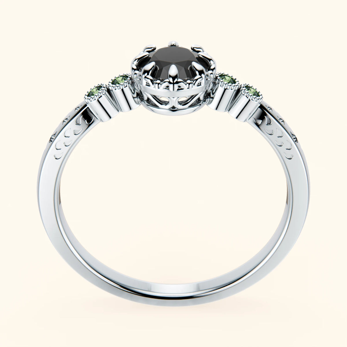 Engagement Ring Clarté - 0.5ct Black Diamond with Lab Green Diamond Side Stones
