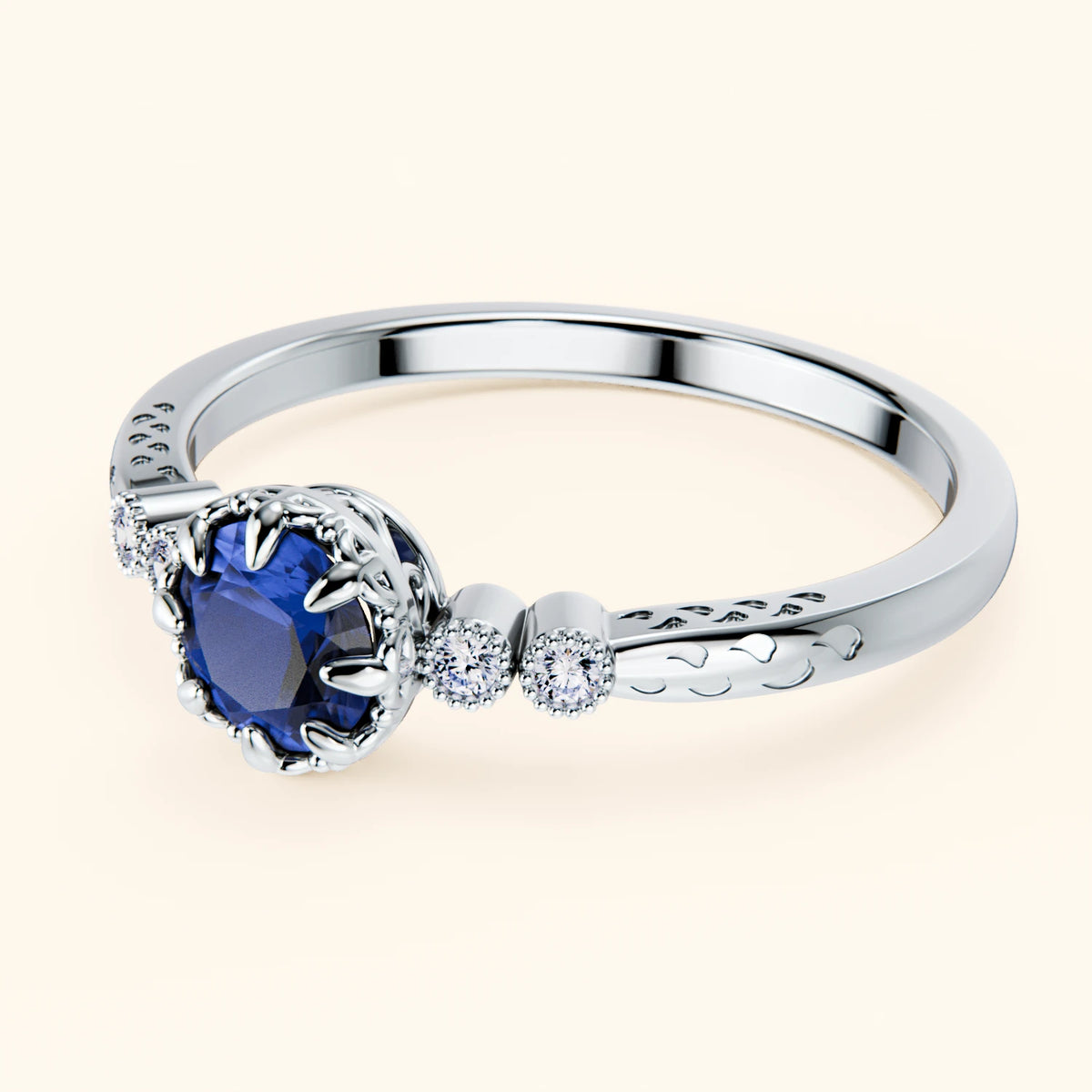 Engagement Ring Clarté - 0.60ct Lab Blue Sapphire with Natural Diamond Side Stones