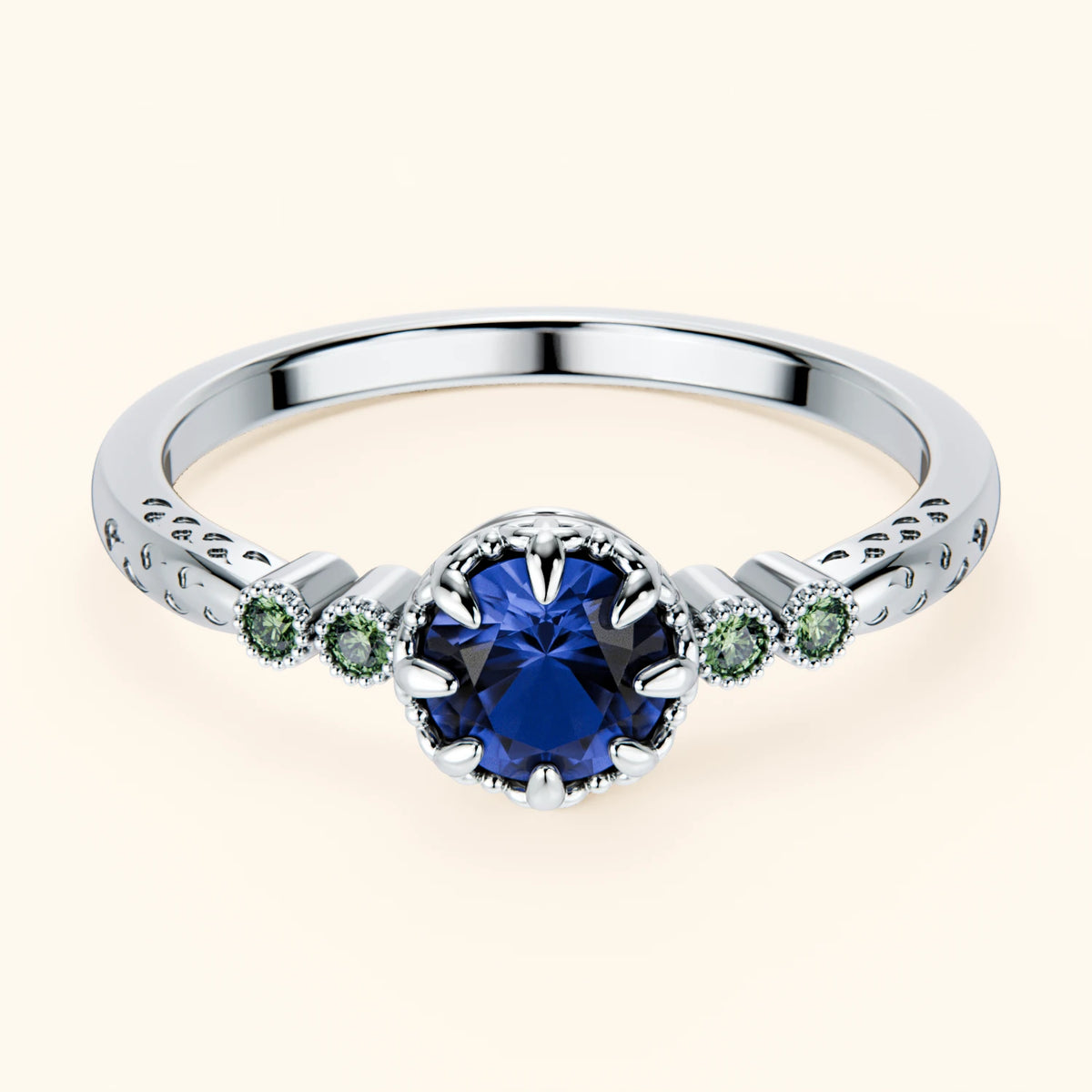 Engagement Ring Clarté - 0.60ct Lab Blue Sapphire with Lab Green Diamond Side Stones