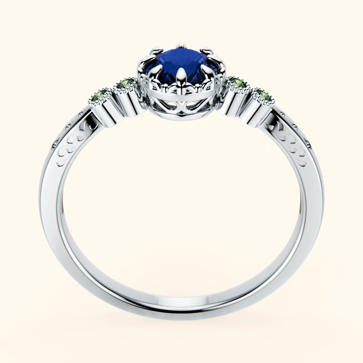 Engagement Ring Clarté - 0.60ct Lab Blue Sapphire with Lab Green Diamond Side Stones