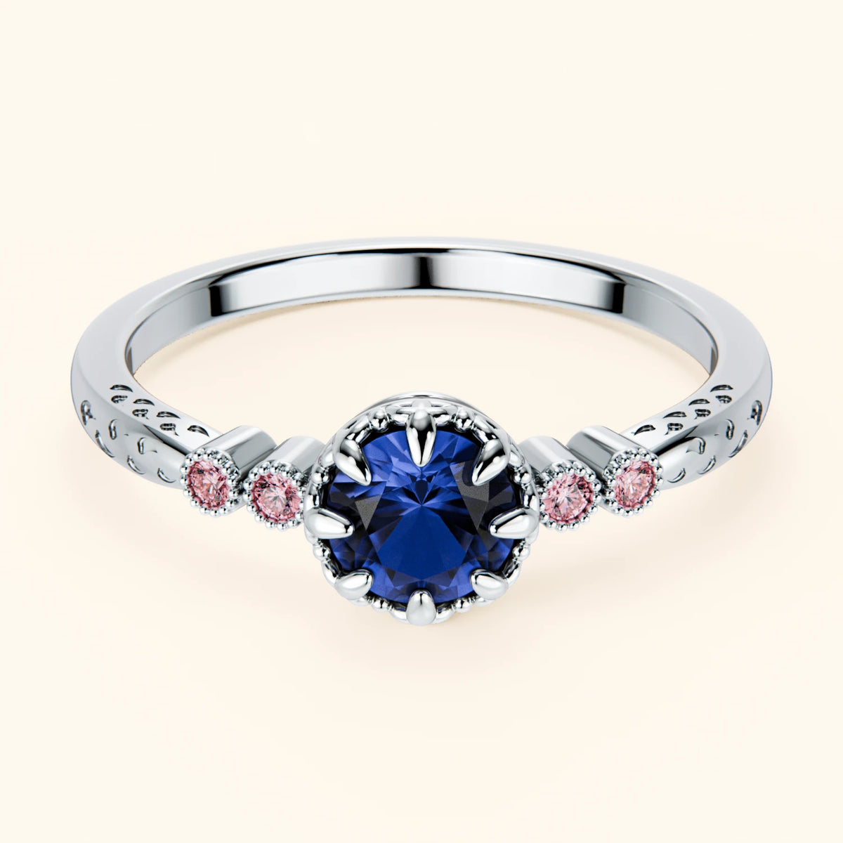 Engagement Ring Clarté - 0.60ct Natural Blue Sapphire with Lab Pink Diamond Side Stones