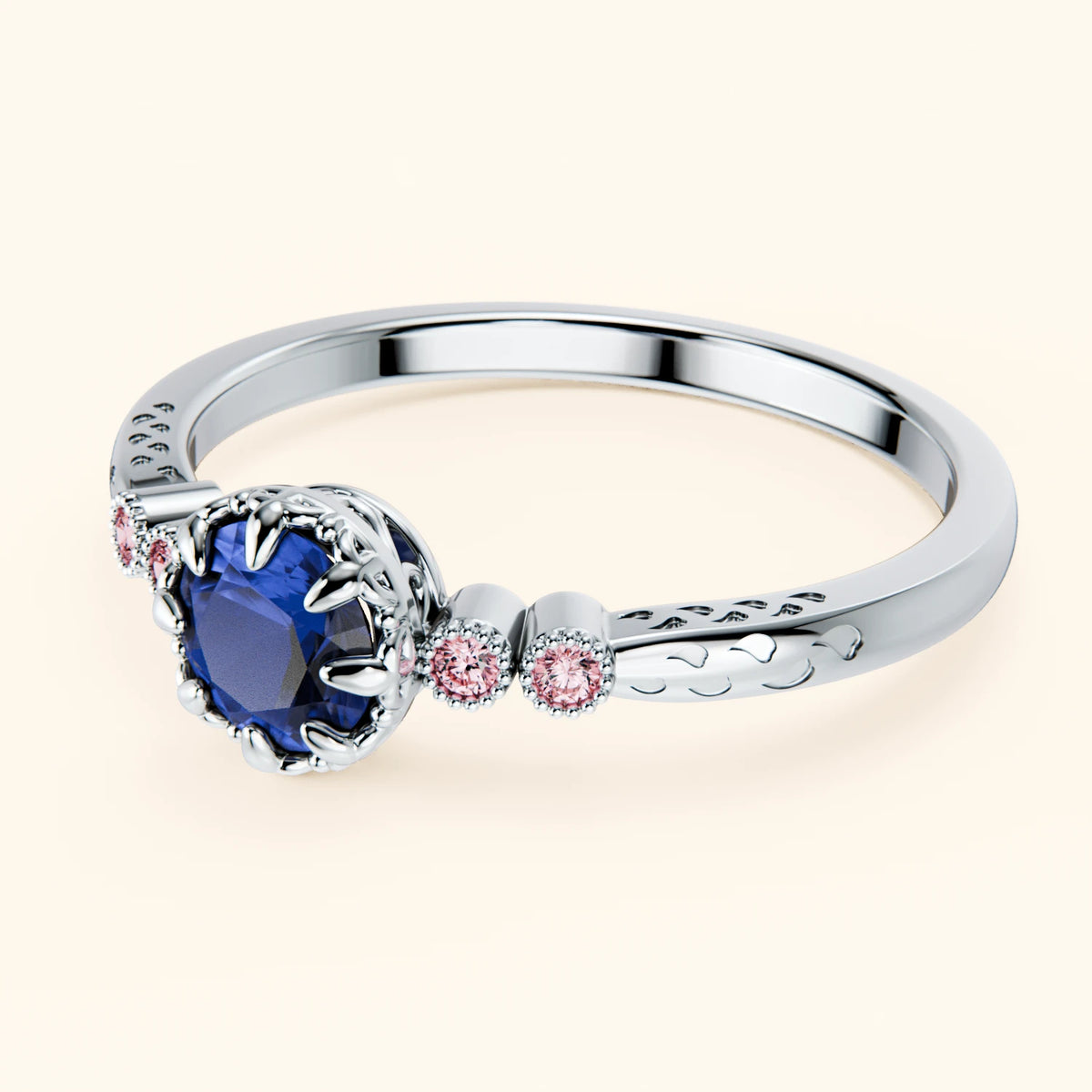 Engagement Ring Clarté - 0.60ct Natural Blue Sapphire with Lab Pink Diamond Side Stones