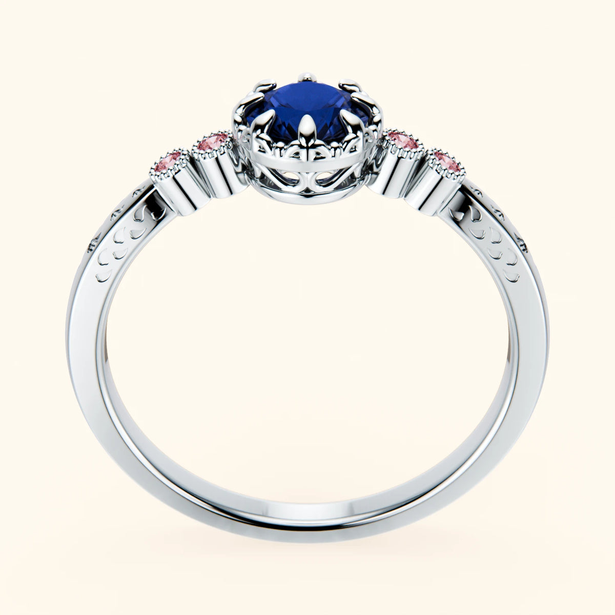 Engagement Ring Clarté - 0.60ct Natural Blue Sapphire with Lab Pink Diamond Side Stones