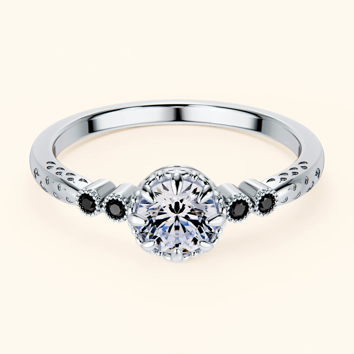 Engagement Ring Clarté - 0.5ct Natural Diamond with Black Diamond Side Stones
