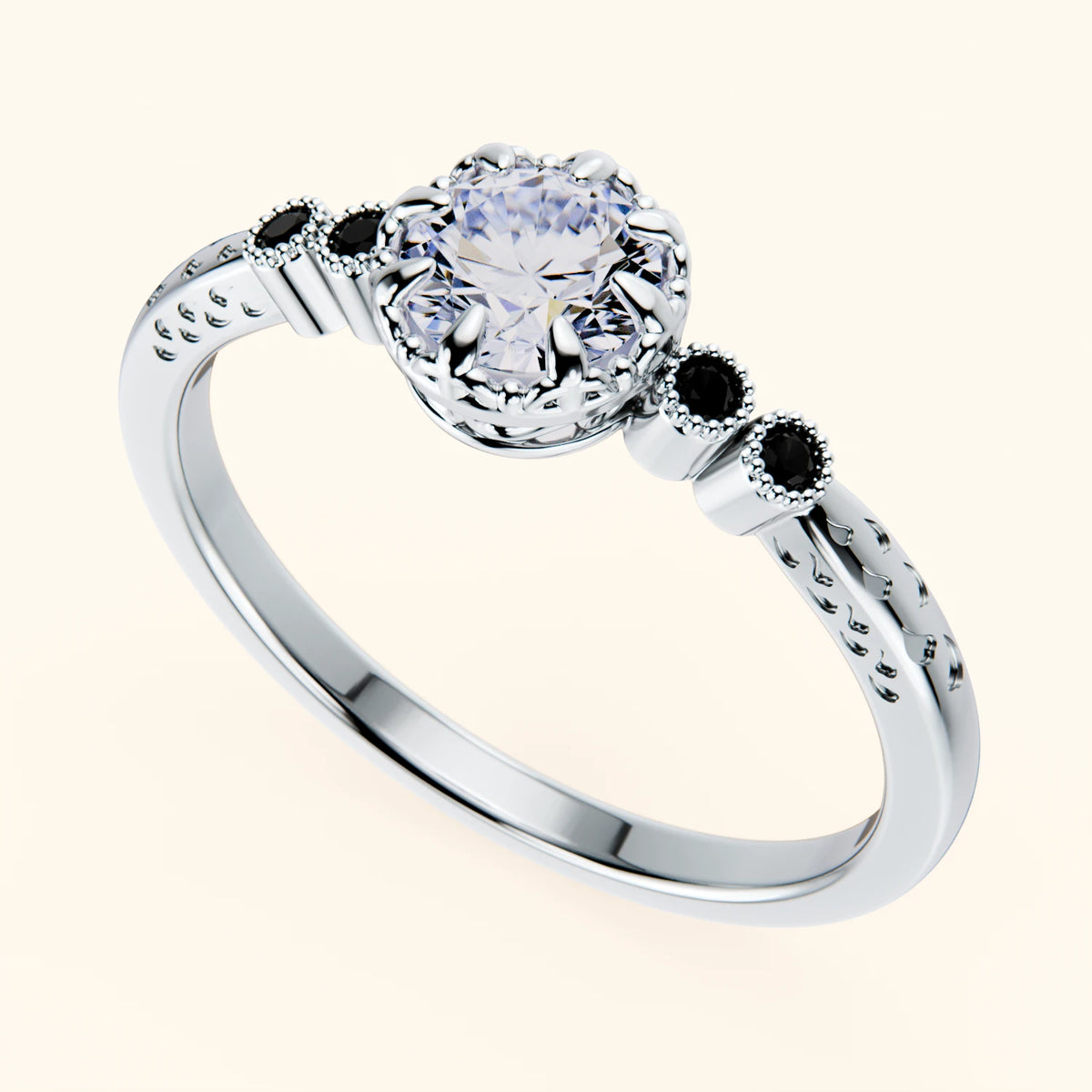 Engagement Ring Clarté - 0.5ct Natural Diamond with Black Diamond Side Stones