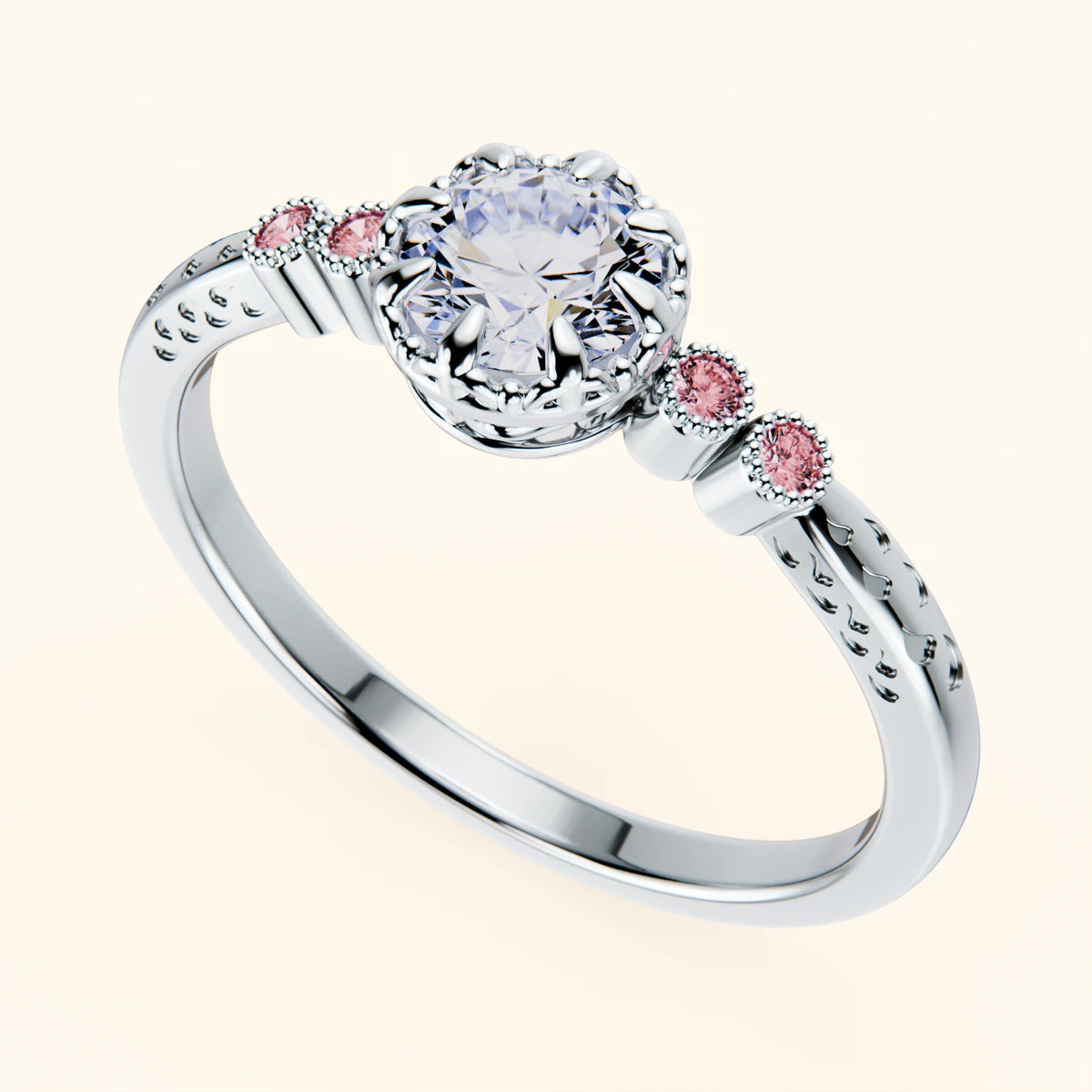 Engagement Ring Clarté - 0.5ct Lab Diamond with Lab Pink Diamond Side Stones