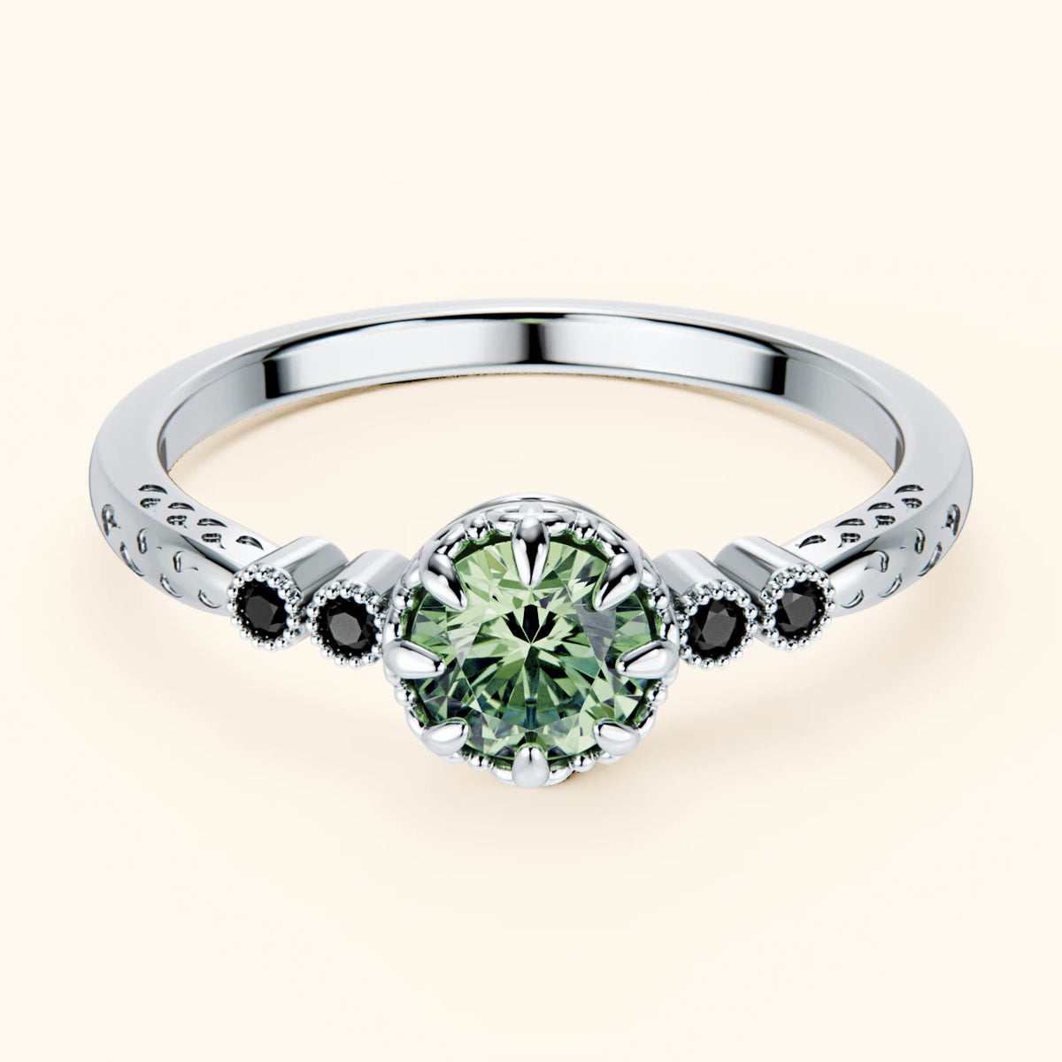 Engagement Ring Clarté - 0.5ct Lab Green Diamond with Black Diamond Side Stones