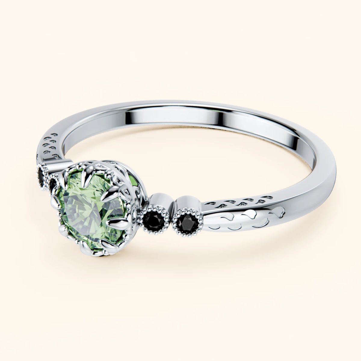 Engagement Ring Clarté - 0.5ct Lab Green Diamond with Black Diamond Side Stones