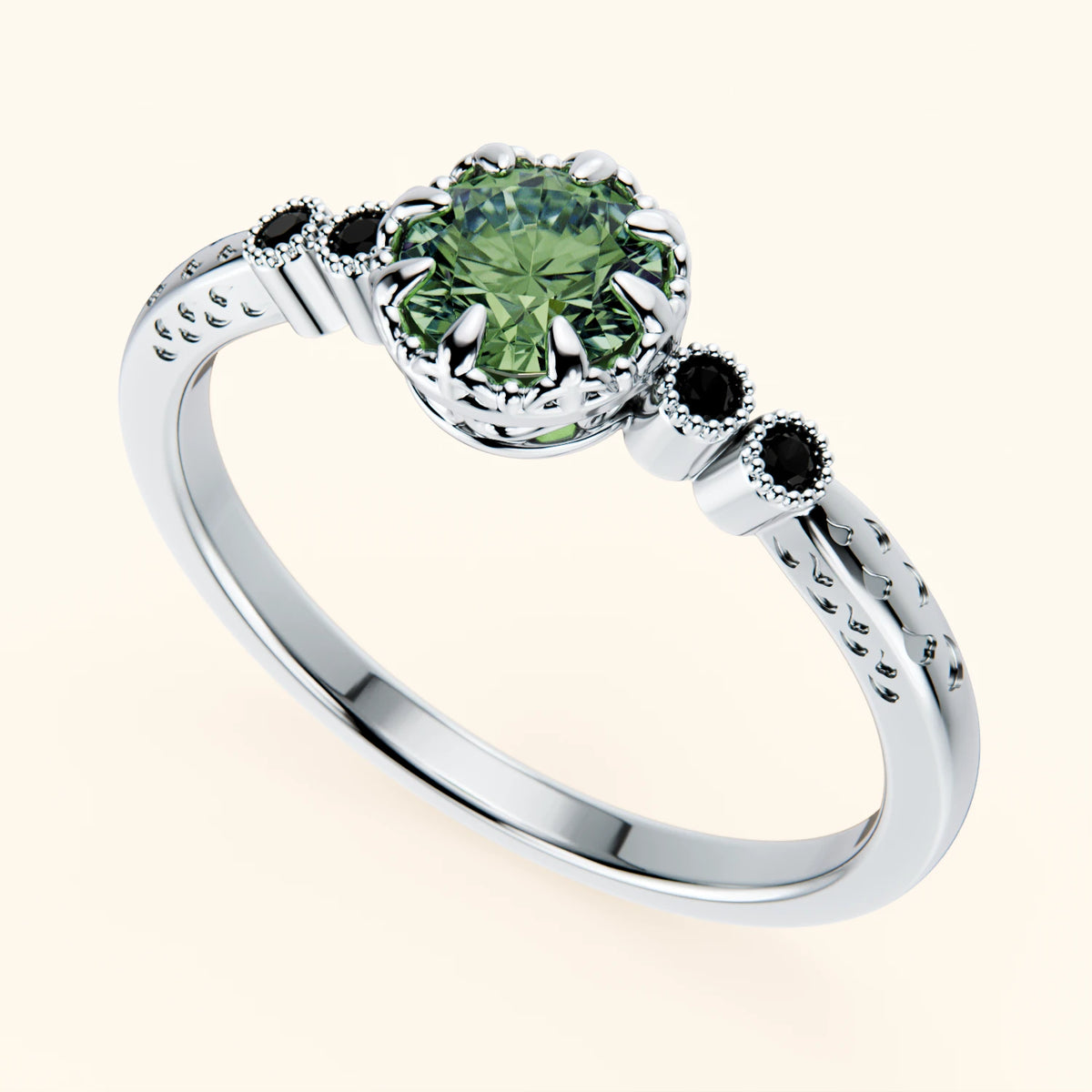 Engagement Ring Clarté - 0.5ct Lab Green Diamond with Black Diamond Side Stones