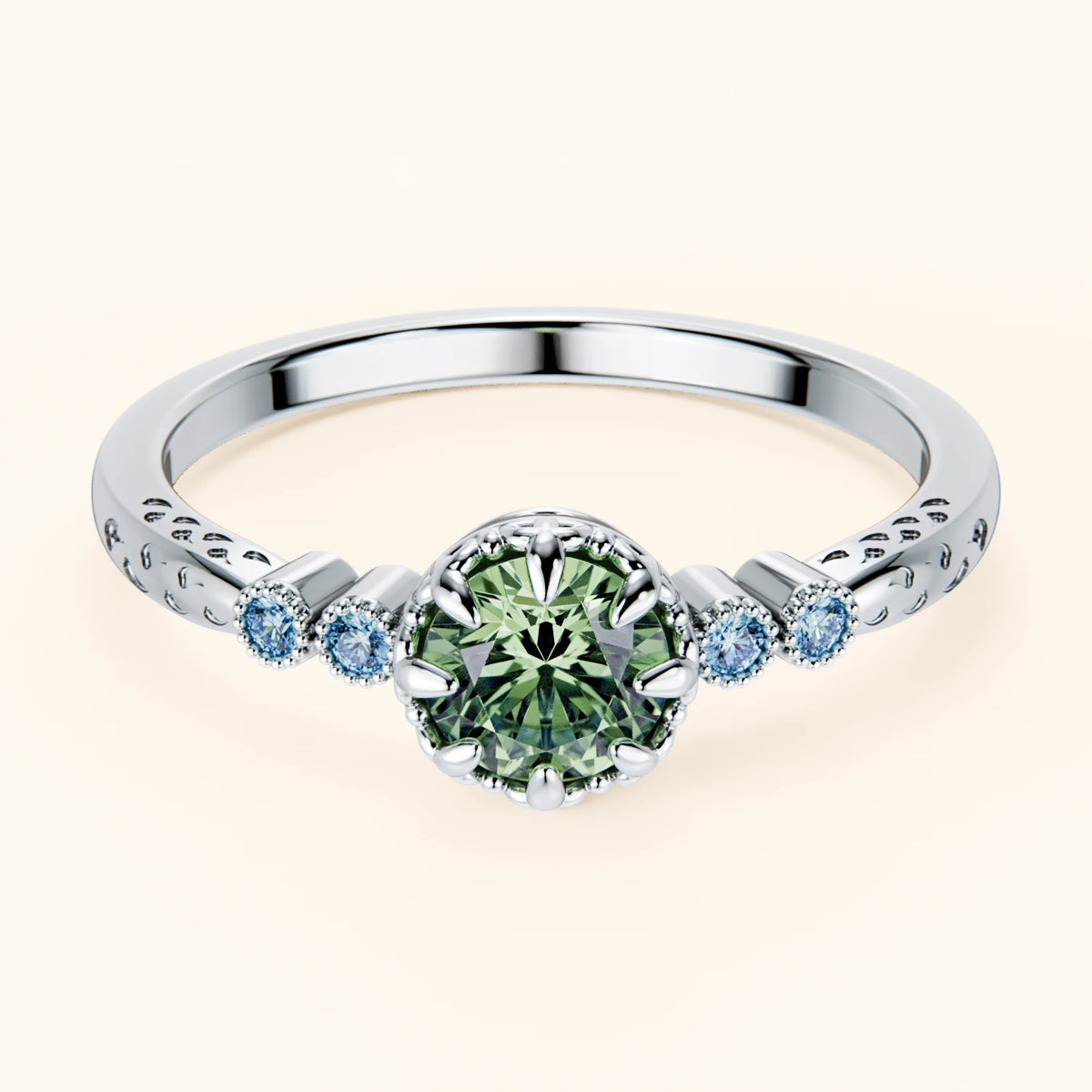 Engagement Ring Clarté - 0.5ct Lab Green Diamond with Lab Blue Diamond Side Stones