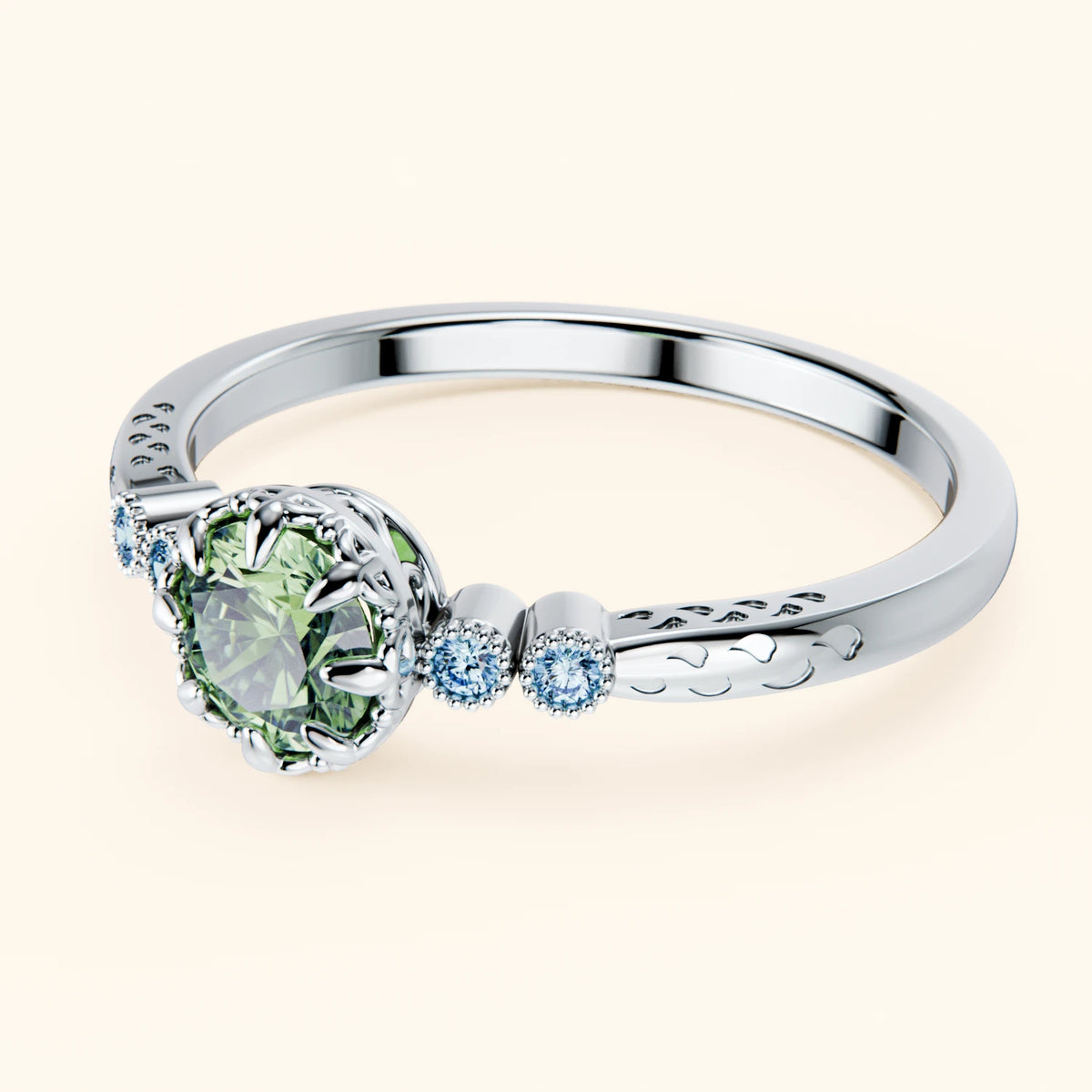 Engagement Ring Clarté - 0.5ct Lab Green Diamond with Lab Blue Diamond Side Stones