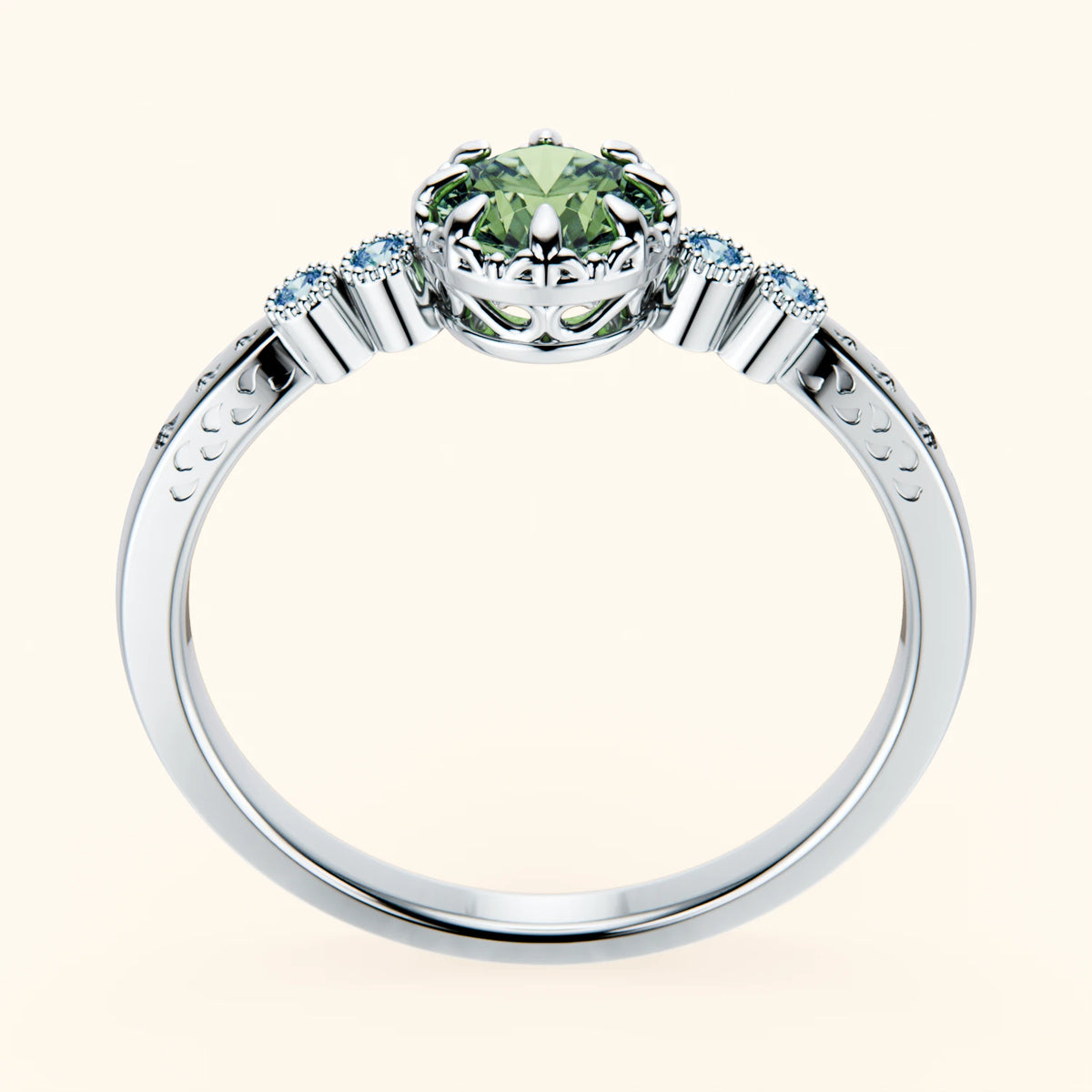 Engagement Ring Clarté - 0.5ct Lab Green Diamond with Lab Blue Diamond Side Stones