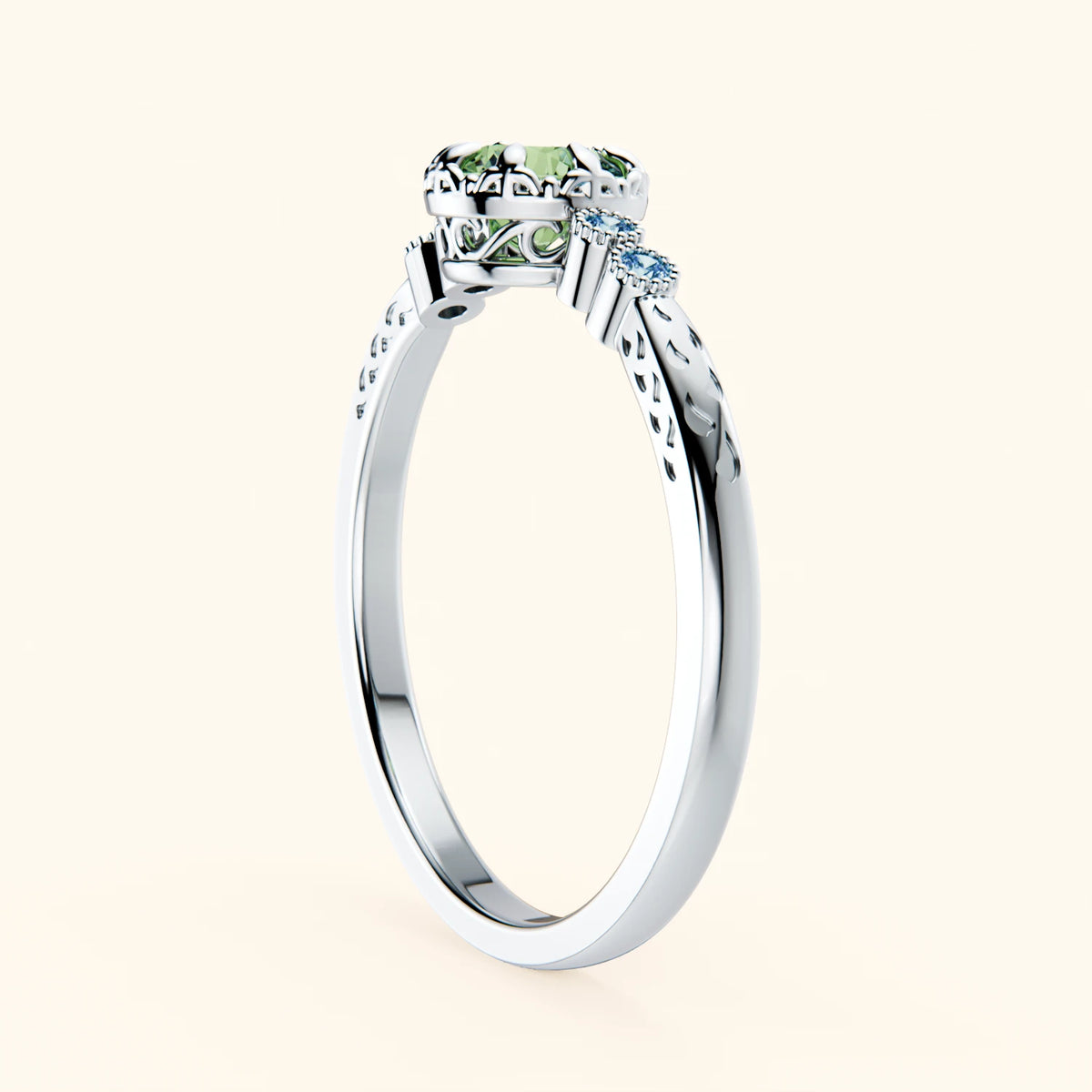 Engagement Ring Clarté - 0.5ct Lab Green Diamond with Lab Blue Diamond Side Stones