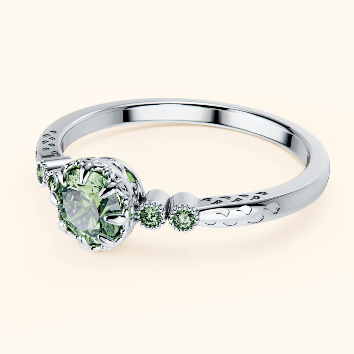 Engagement Ring Clarté - 0.5ct Lab Green Diamond with Lab Green Diamond Side Stones