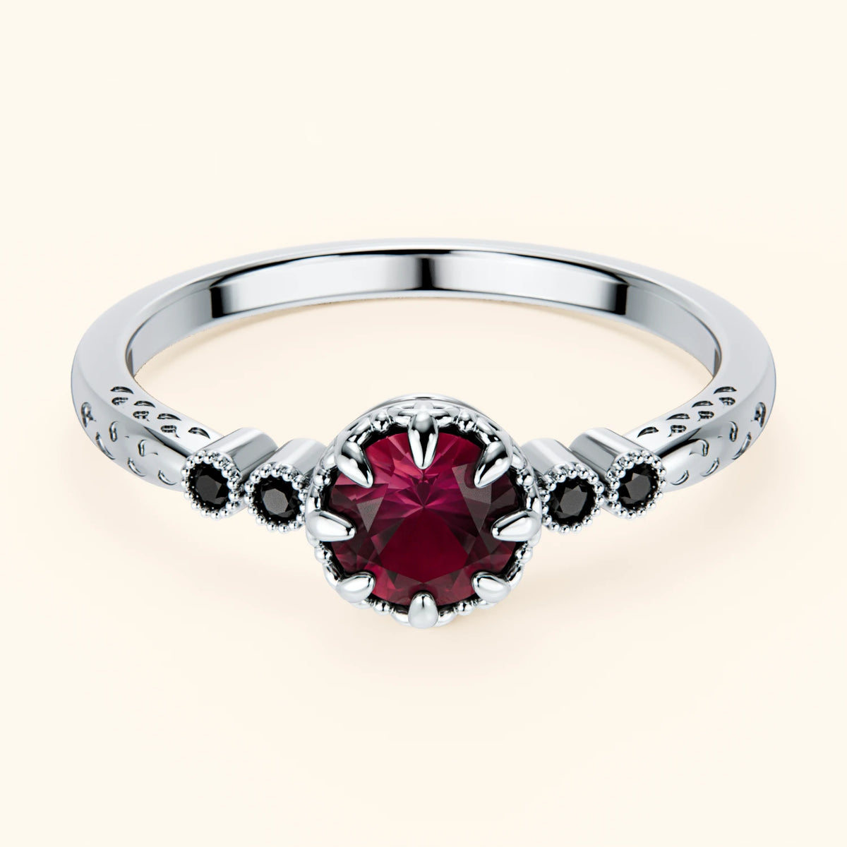 Pierścionek zaręczynowy Clarté – Rubin naturalny 0,60 ct, kamienie boczne: czarny diament