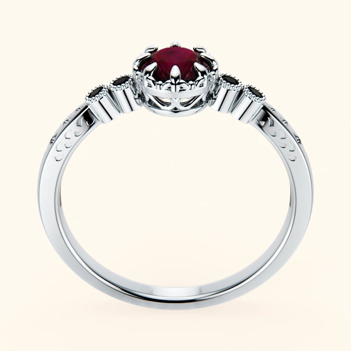 Pierścionek zaręczynowy Clarté – Rubin naturalny 0,60 ct, kamienie boczne: czarny diament