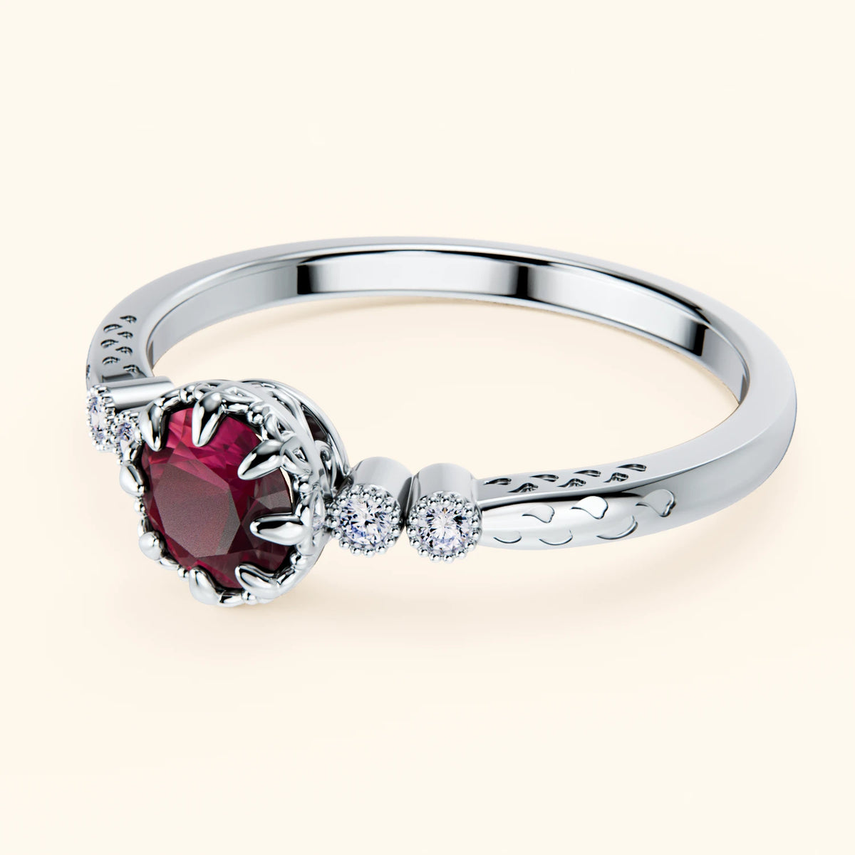 Engagement Ring Clarté - 0.60ct Natural Ruby with Natural Diamond Side Stones