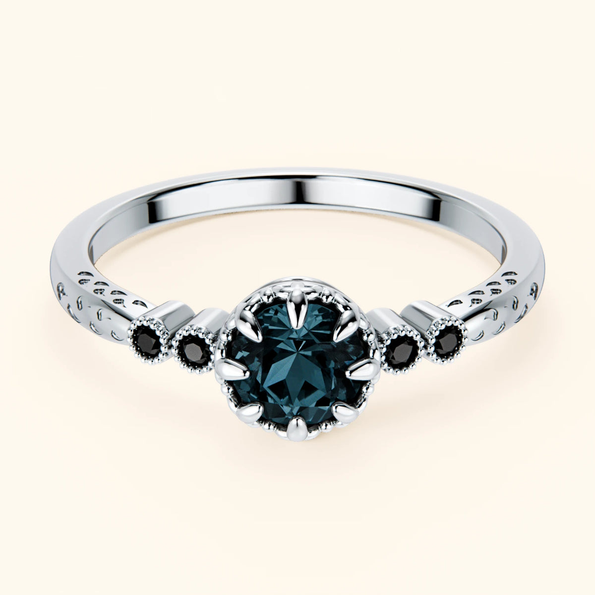 Engagement Ring Clarté - 0.50ct London Blue Topaz with Black Diamond Side Stones