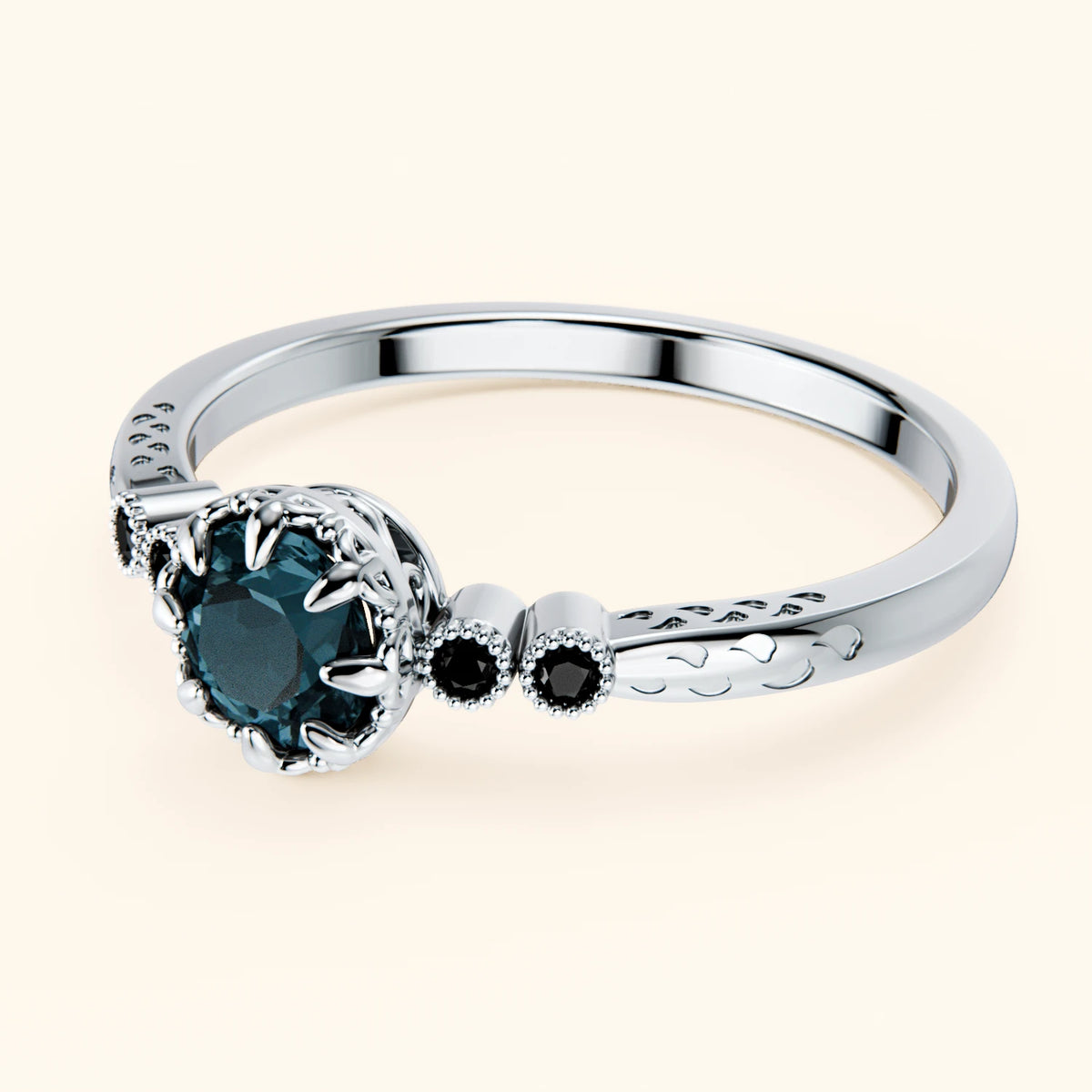 Engagement Ring Clarté - 0.50ct London Blue Topaz with Black Diamond Side Stones