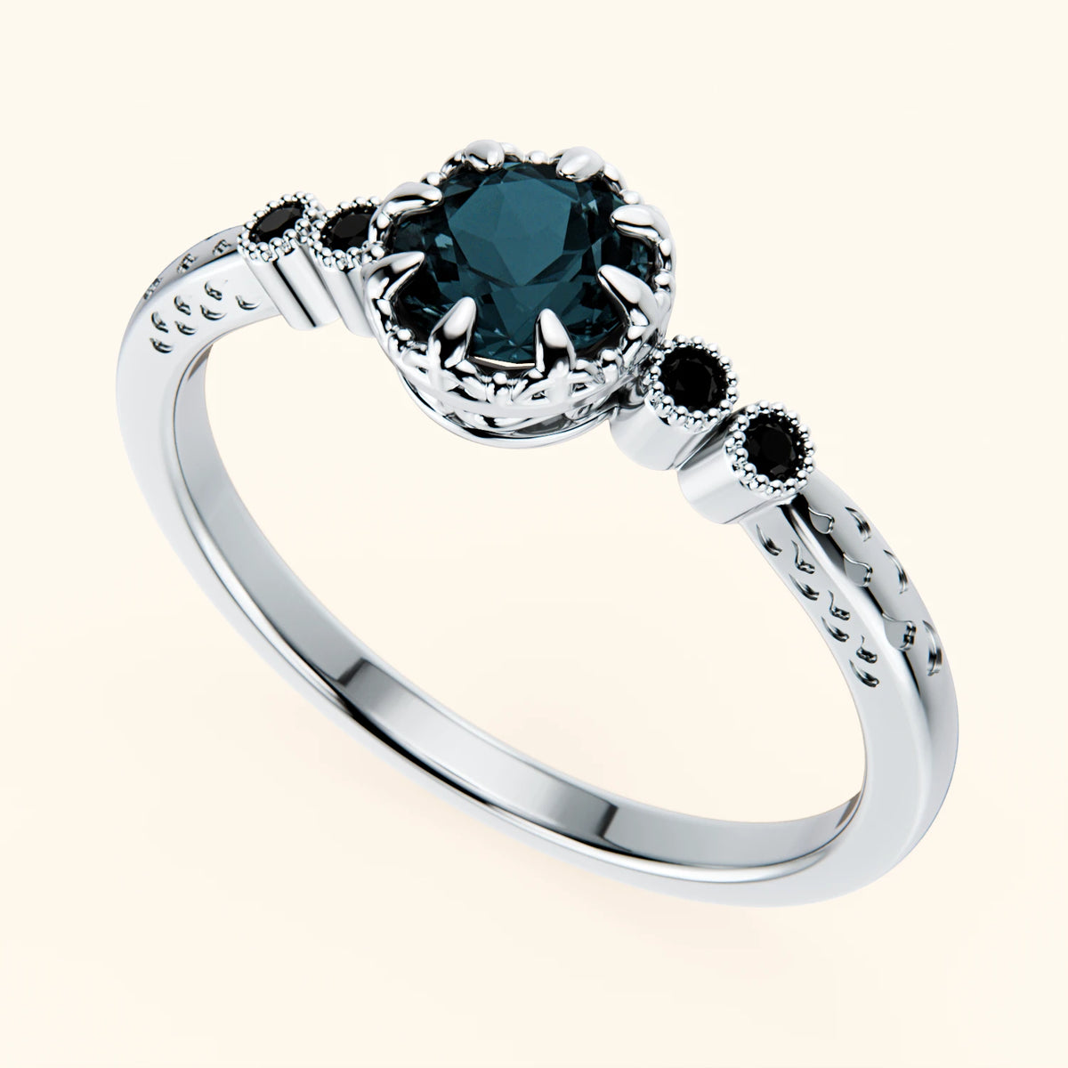 Engagement Ring Clarté - 0.50ct London Blue Topaz with Black Diamond Side Stones