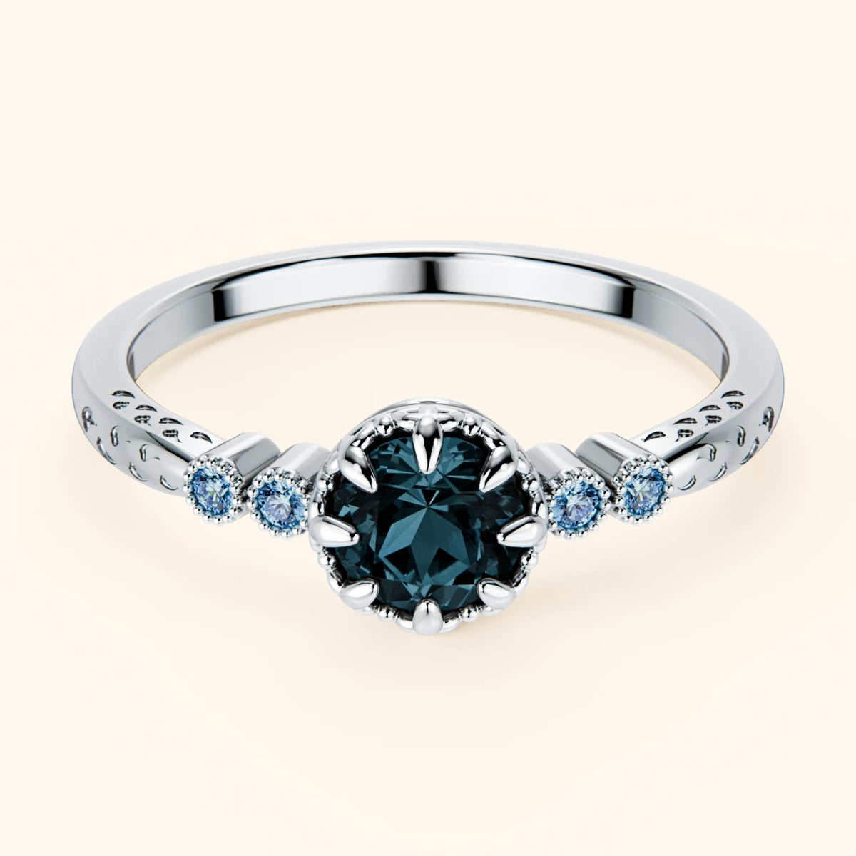 Engagement Ring Clarté - 0.50ct London Blue Topaz with Lab Blue Diamond Side Stones