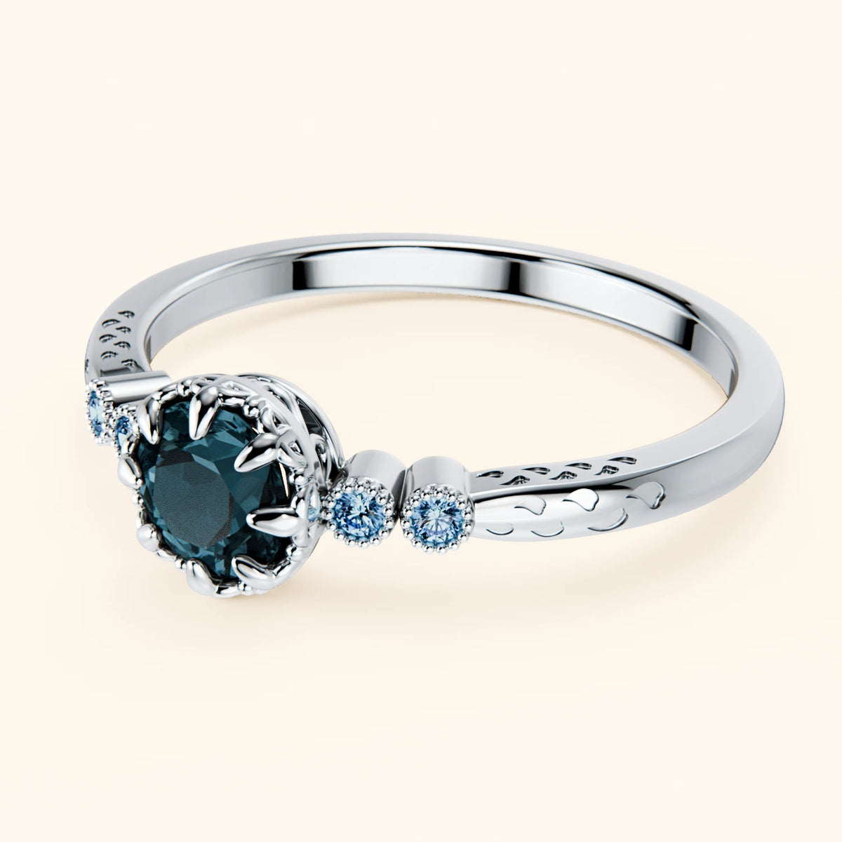 Engagement Ring Clarté - 0.50ct London Blue Topaz with Lab Blue Diamond Side Stones