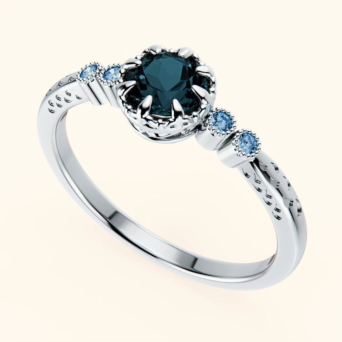 Engagement Ring Clarté - 0.50ct London Blue Topaz with Lab Blue Diamond Side Stones
