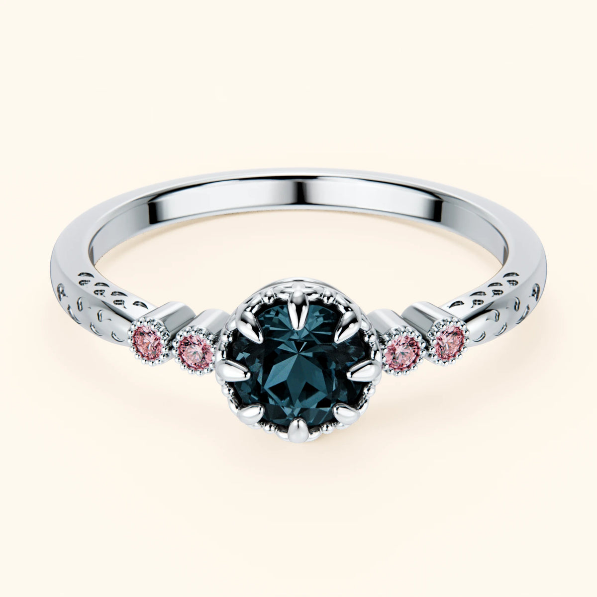 Engagement Ring Clarté - 0.50ct London Blue Topaz with Lab Pink Diamond Side Stones