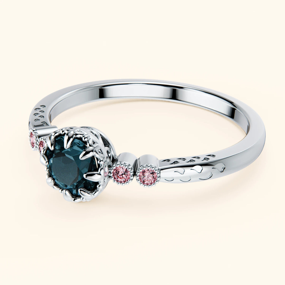 Engagement Ring Clarté - 0.50ct London Blue Topaz with Lab Pink Diamond Side Stones
