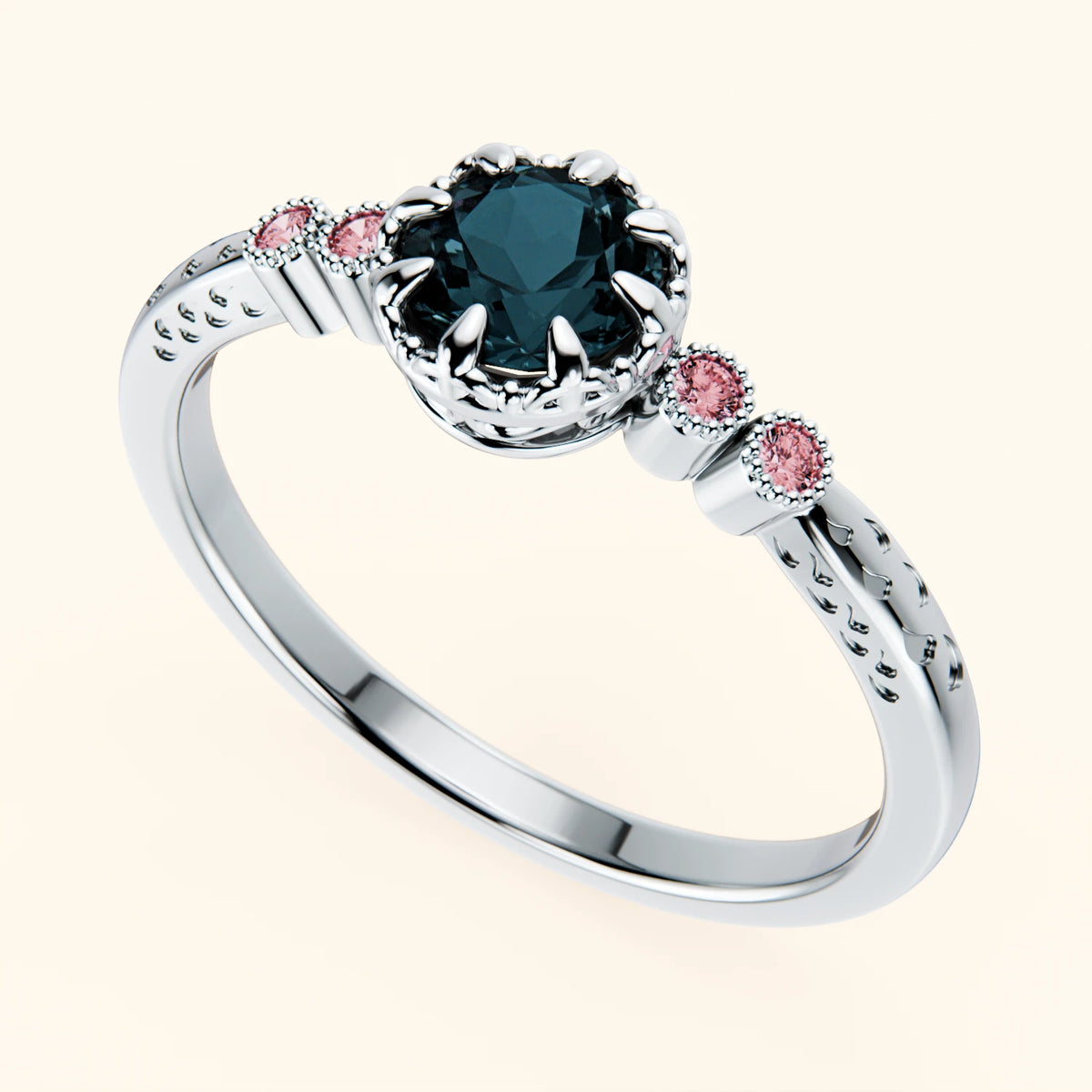 Engagement Ring Clarté - 0.50ct London Blue Topaz with Lab Pink Diamond Side Stones