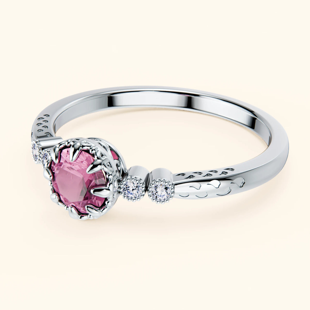 Engagement Ring Clarté - 0.60ct Natural Pink Sapphire with Natural Diamond Side Stones