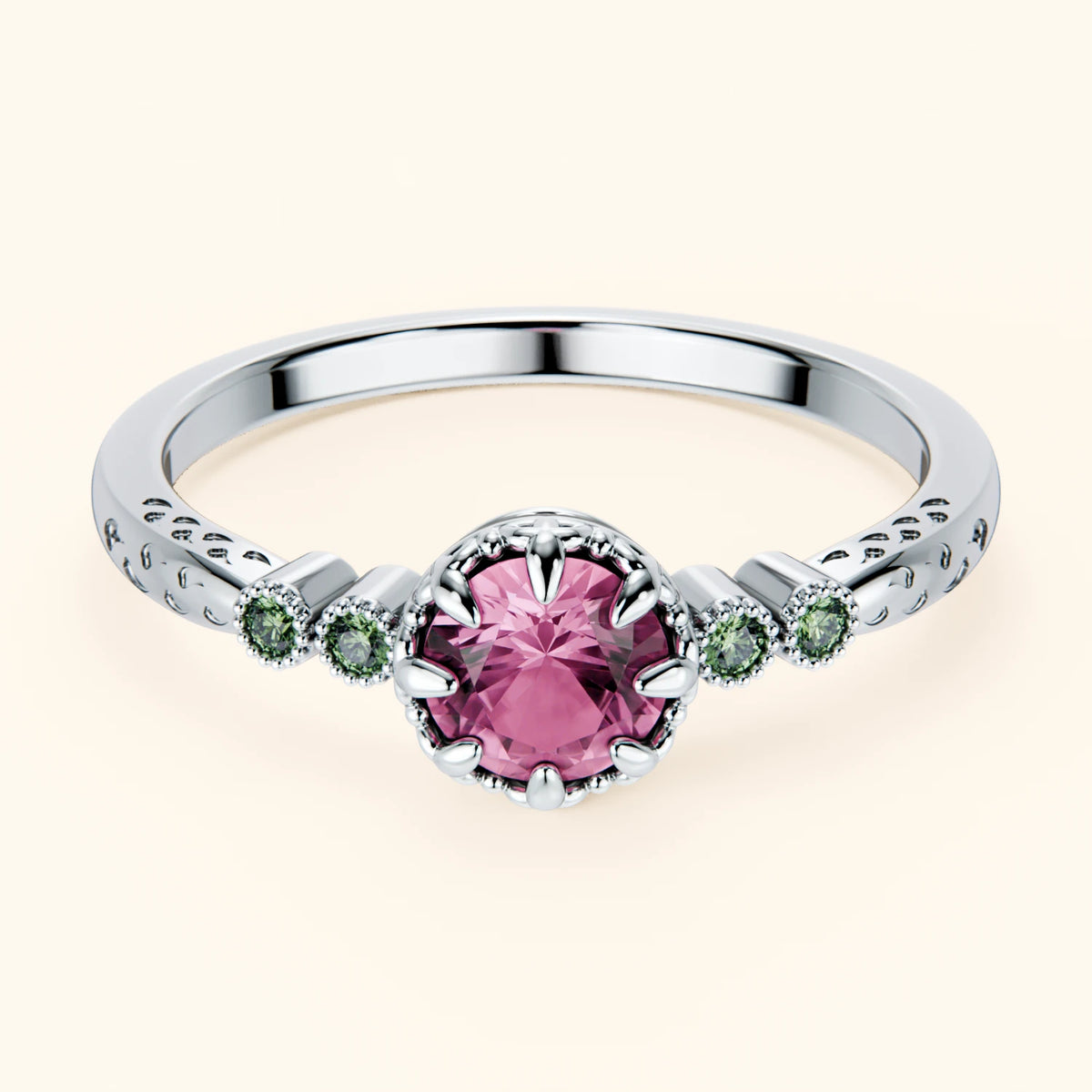 Engagement Ring Clarté - 0.60ct Natural Pink Sapphire with Lab Green Diamond Side Stones