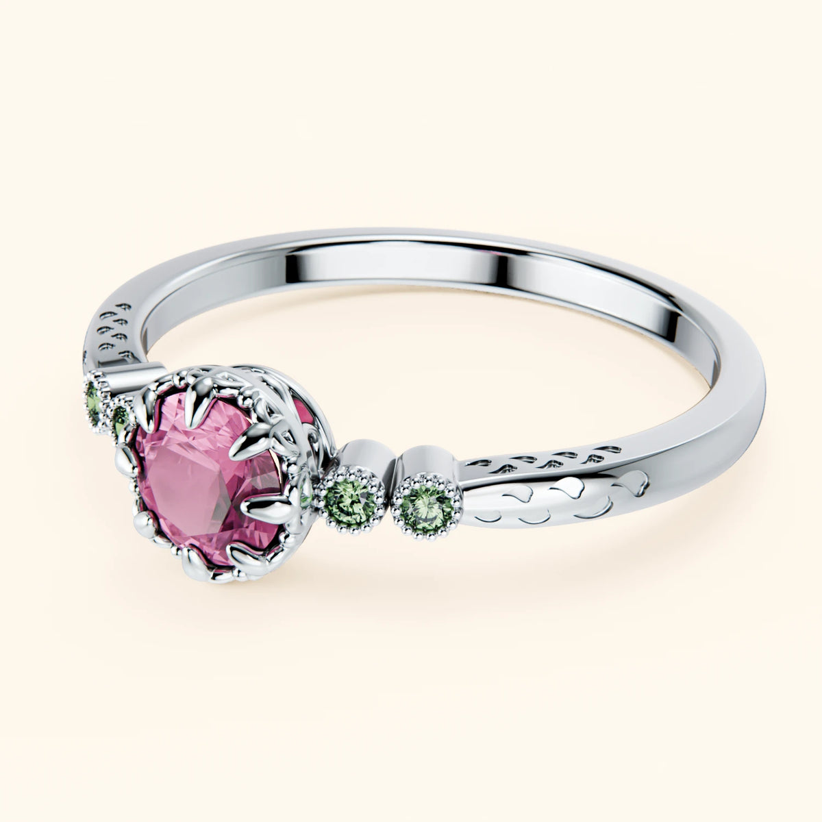 Engagement Ring Clarté - 0.60ct Natural Pink Sapphire with Lab Green Diamond Side Stones