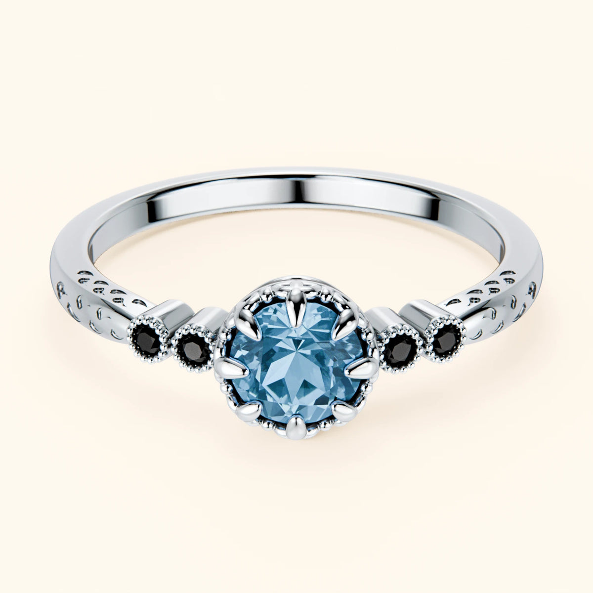 Engagement Ring Clarté - 0.50ct Swiss Blue Topaz with Black Diamond Side Stones