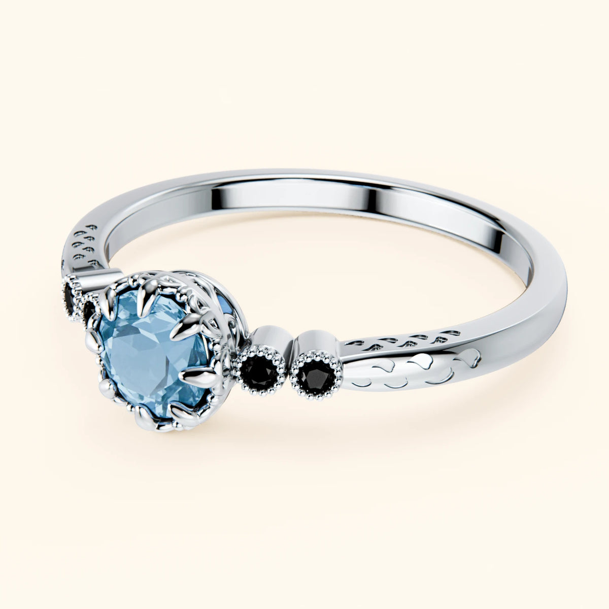 Engagement Ring Clarté - 0.50ct Swiss Blue Topaz with Black Diamond Side Stones
